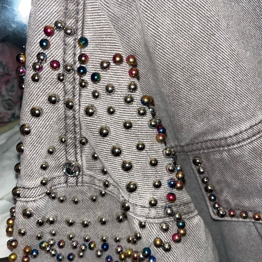 POL Gray denim jacket with awesome silver and rainbow studded embellishment - Picture 2 of 8